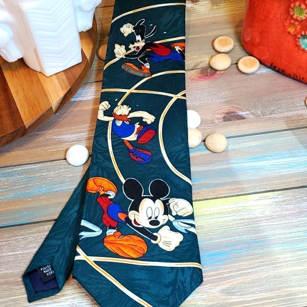 Mickey Unlimited Green Track Running Racing Men's Polyester Tie, Fun Novely